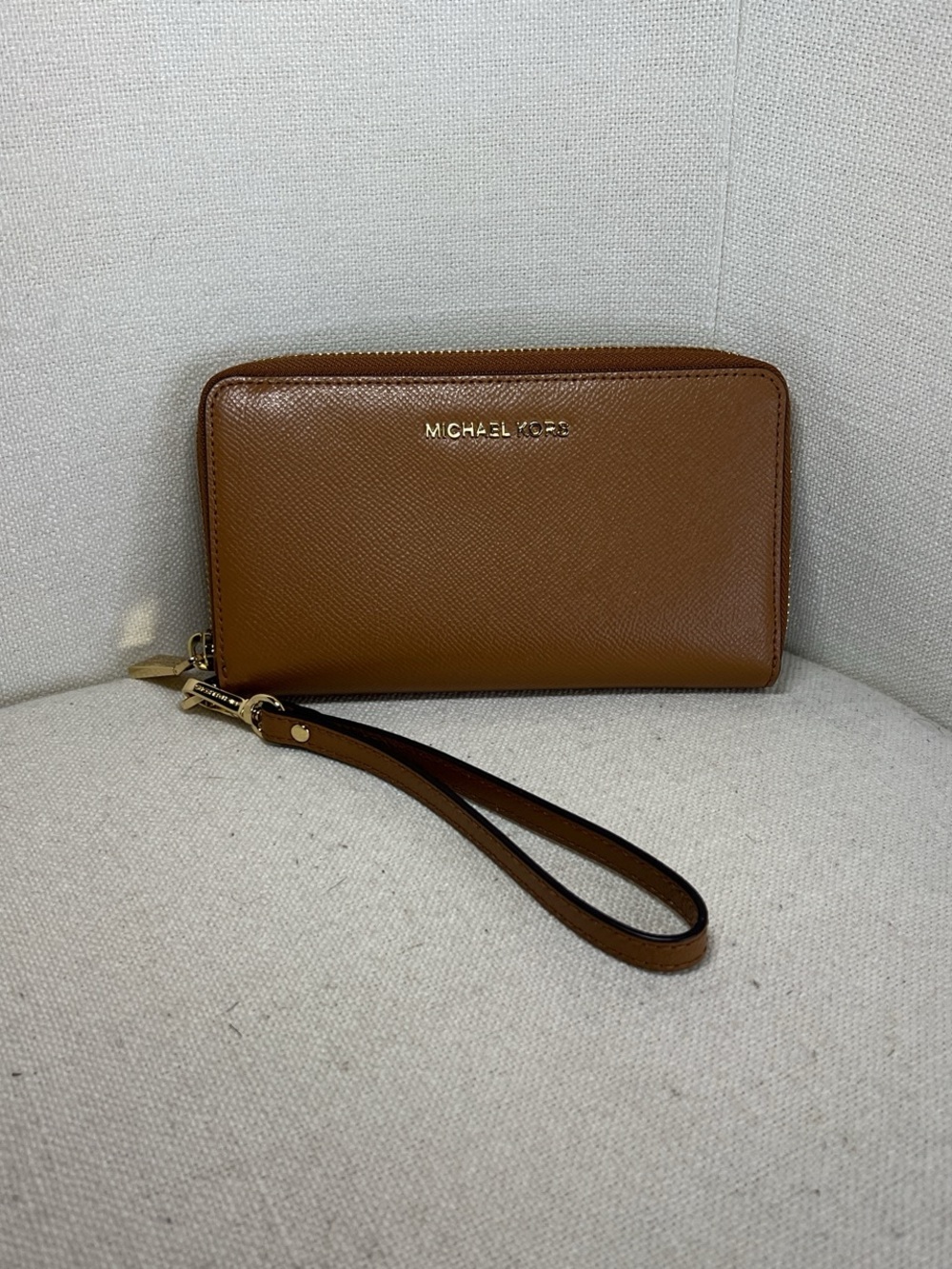 Michael Kors Cognac Saffiano Zip Wristlet